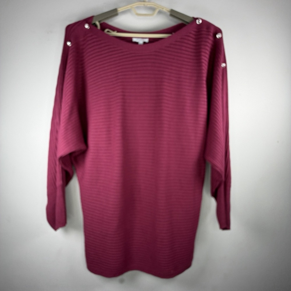 SKINNY GIRL Womans Luna Ribbed Long Sleeve Sweater W/ Gem Buttons‎ Size L